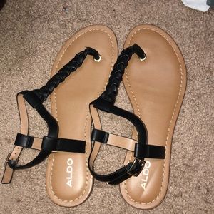Aldo leather braided t-strap sandals